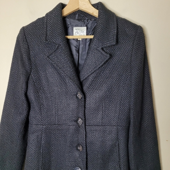 Vintage Old Navy Wool-Blend Bouclé Tweed Coat S Black Classic Preppy 2005 - Picture 3 of 10